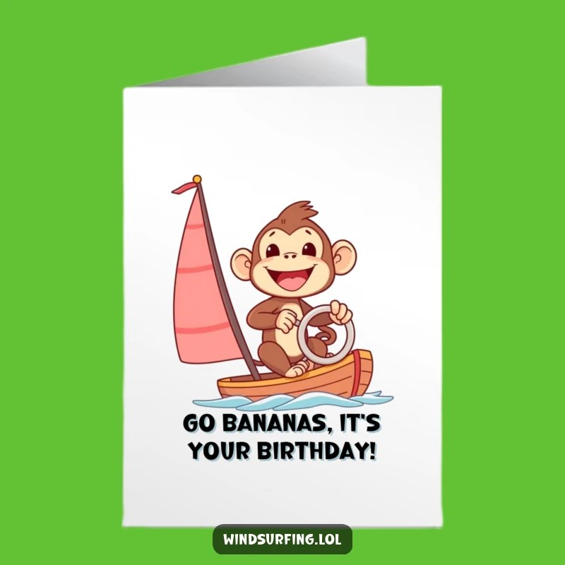Free Printable Funny Monkey Birthday Card: Sailboard Rider Downloadable Gift