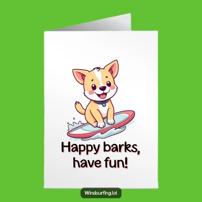 Free Printable Birthday Card: Windsurfing Dog Funny Downloadable Gift for Kids