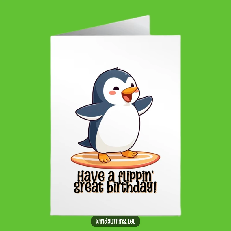 Free Printable Birthday Card: Penguin Surfer, Fun Downloadable Birthday Gift!
