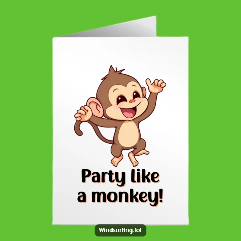 Free Printable Birthday Card: Mischievous Monkey Gust Funny Downloadable Gift