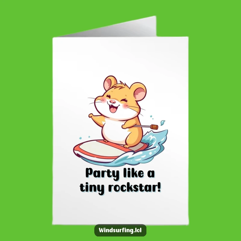 Free Printable Birthday Card: Cheerful Hamster Windsurfer, Funny Downloadable Gift