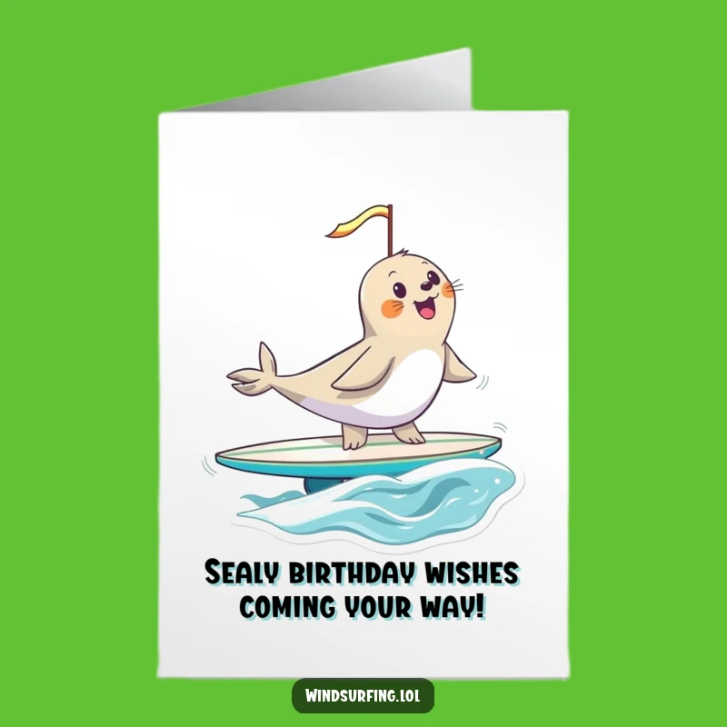 Free Printable Birthday Card: Funny Seal Surfing - Hilarious Downloadable Gift!