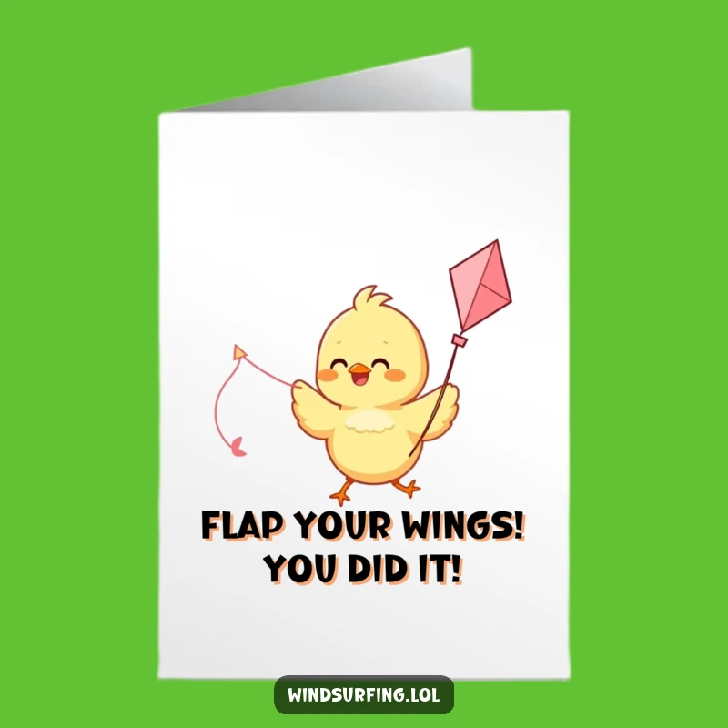 Free Printable Congratulations Card: Cheerful Chick Kite Sailing, Fun Downloadable Gift