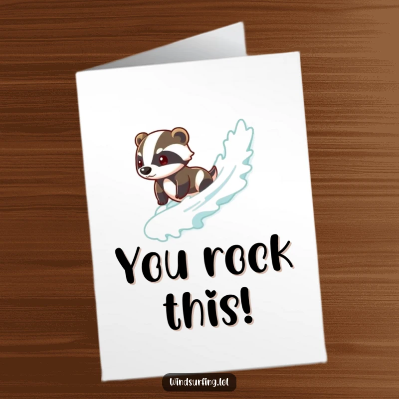 Funny Free Printable Congratulations Card: A brave badger smoothly gliding on a large, perfect wave.