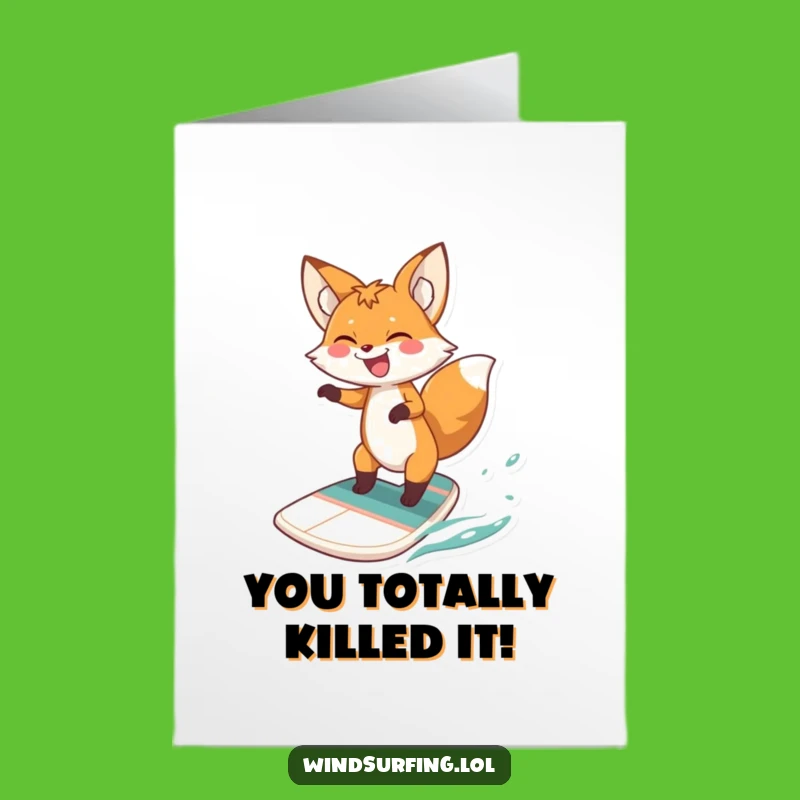 Free Printable Congrats Card Cheerful Windsurfing Fox Achievement Celebration DIY Gift