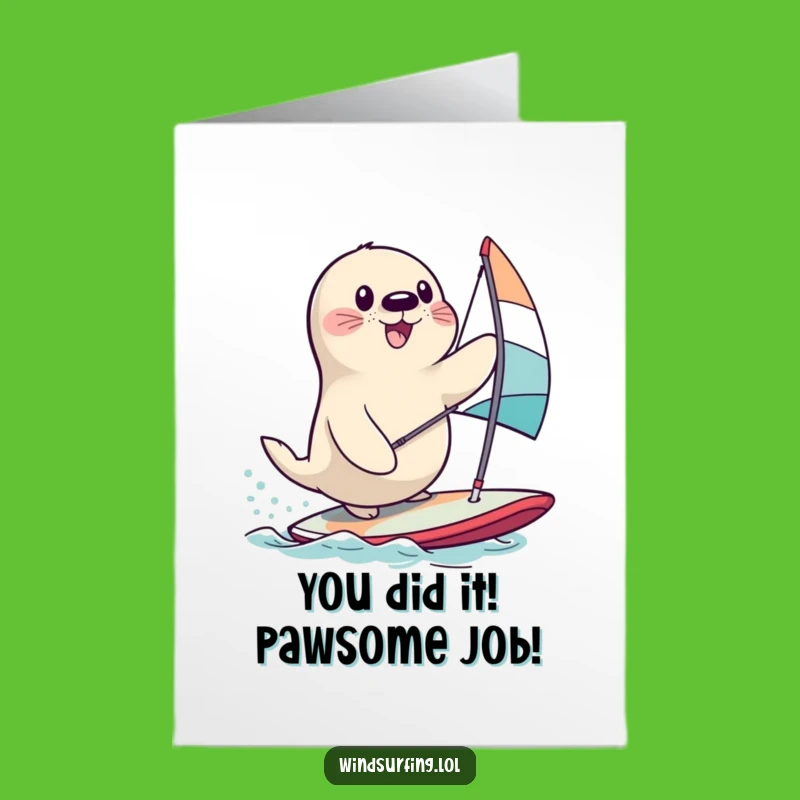 Free Printable Congrats Card: Seal's Windsurfing Mishap, Funny Downloadable Greeting for Success