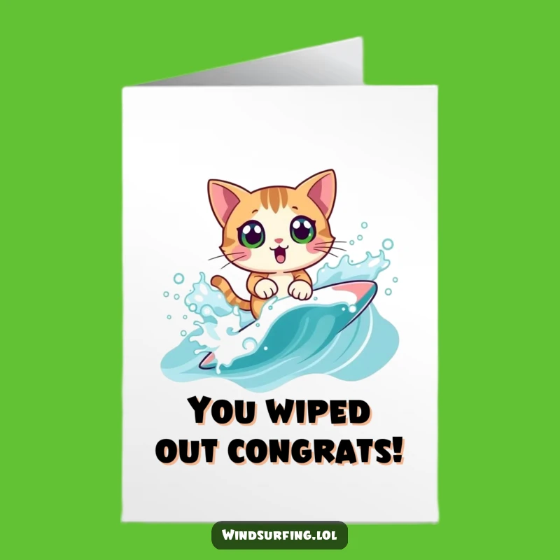 Free Printable Congrats Card: Surfing Cat, Humorous Achievement Downloadable Gift