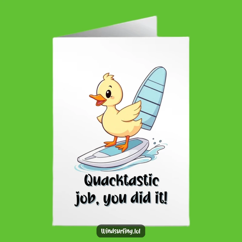Free Printable Congrats Card: Wobbly Duck Windsurfer, Hilarious Downloadable Gift
