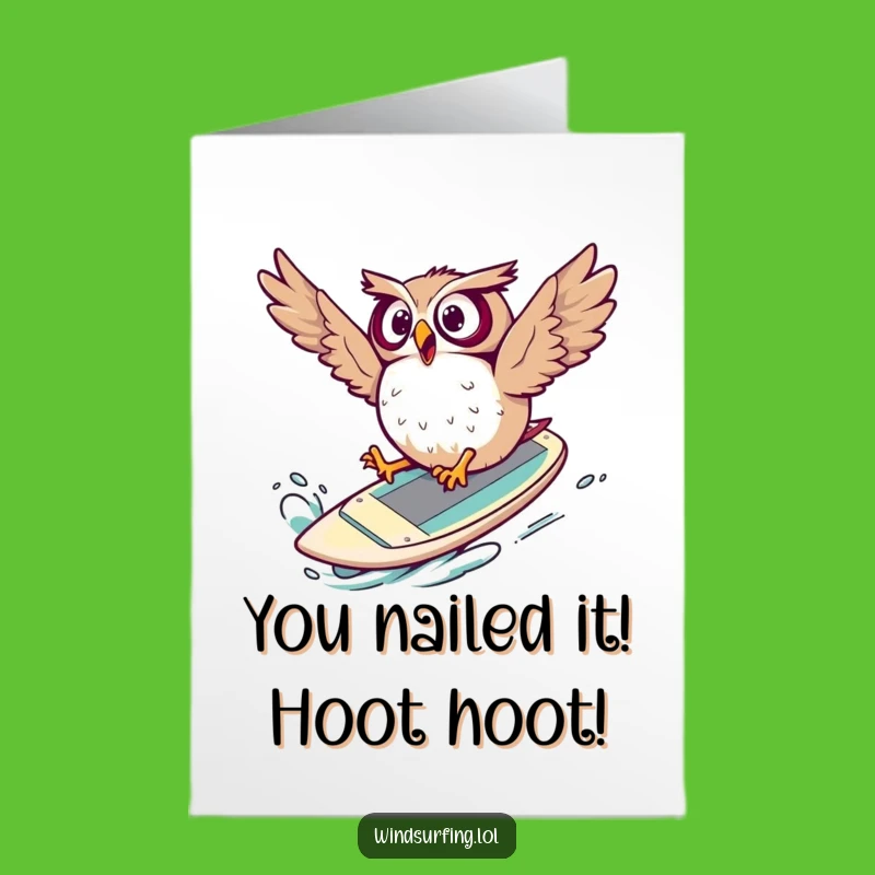Free Printable Congrats Card: Surprised Owl Tumbles, Funny Windsurf Fail, Downloadable Gift