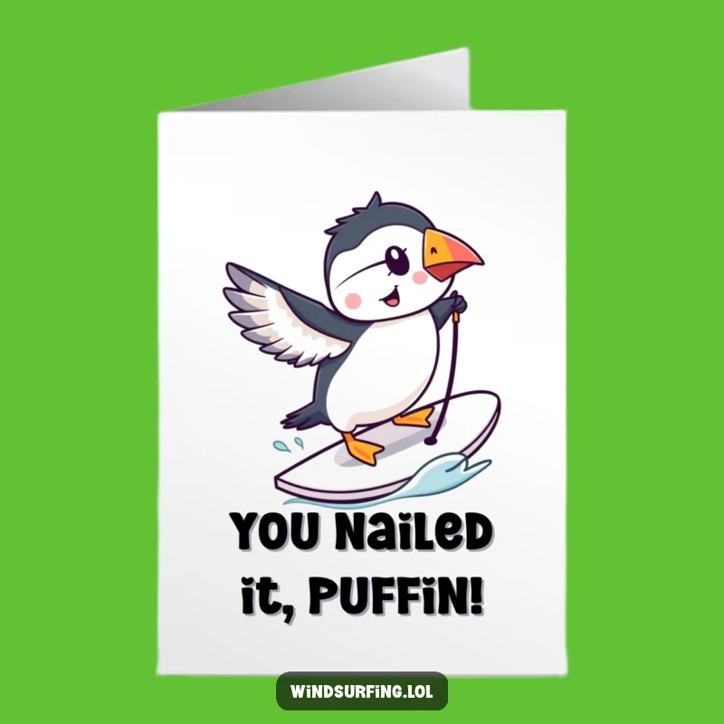 Free Printable Puffin Windsurfing Congrats Card - Funny Downloadable Achievement!