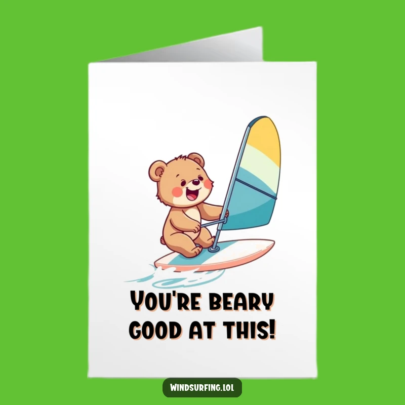 Free Printable Congrats Card: Bear Cub Windsurfing Achievement for a Fun Downloadable Gift