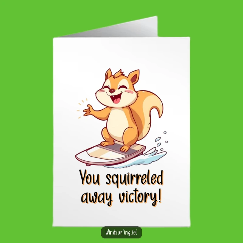 Free Printable Congrats Card: Giggling Squirrel Windsurfer, Hilarious Downloadable Gift