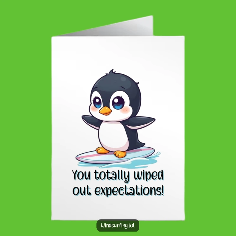 Free Printable Congrats Card: Penguin Surfer Triumph, Funny Downloadable Gift