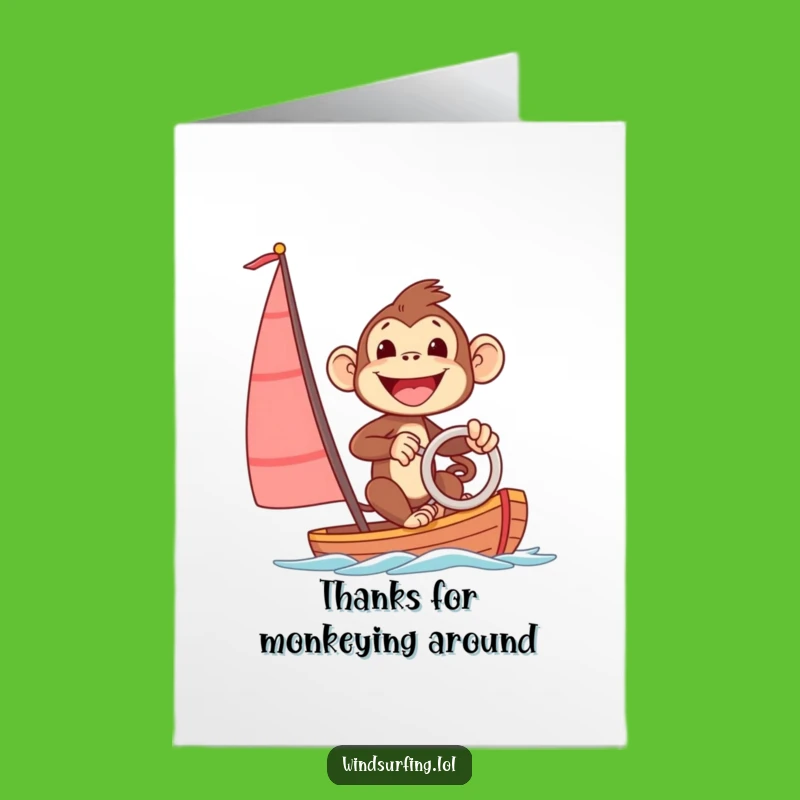 Free Printable Funny Monkey Thank You Card: Sailing Thanks Downloadable Gift