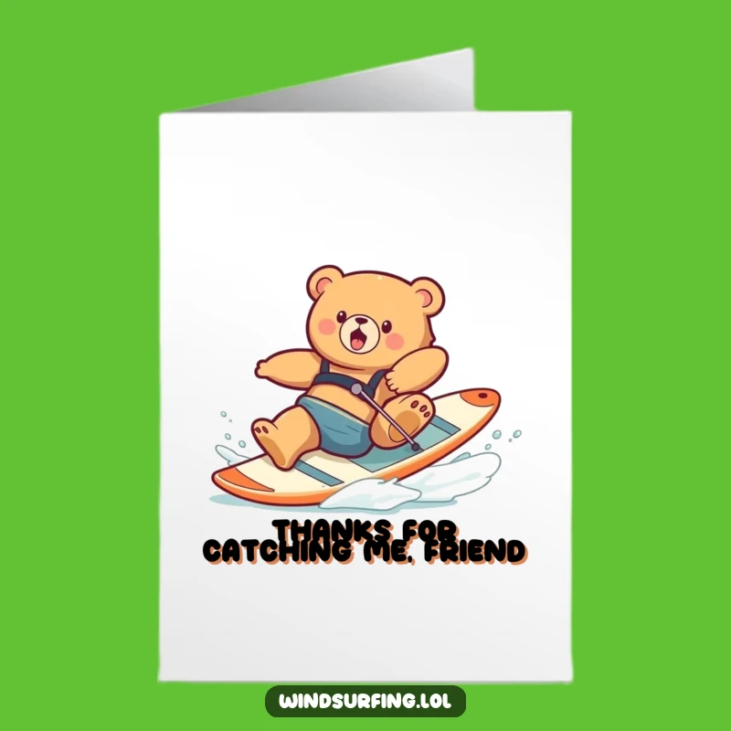 Free Printable Thank You Card: Funny Clumsy Bear Windsurfing Apology - Downloadable