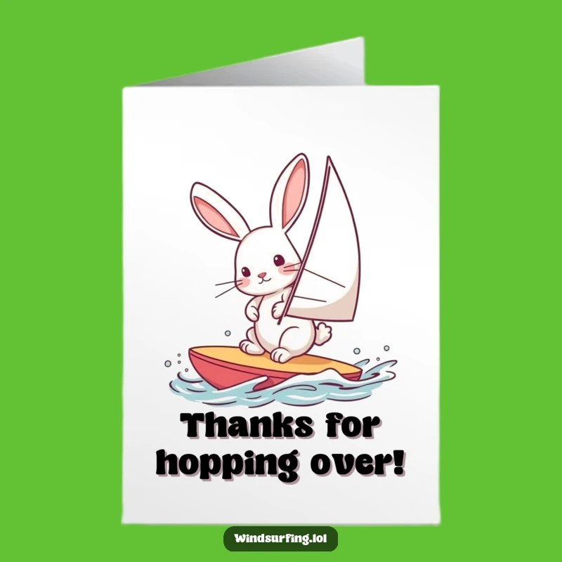 Free Printable Thank You Card: Windsurfing Rabbit Grateful Funny Downloadable Gift