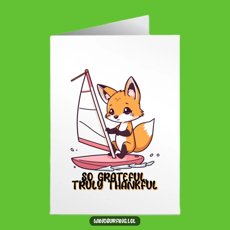 Free Printable Thank You Card: Whimsical Fox Windsurfer, Downloadable Art for Heartfelt Thanks