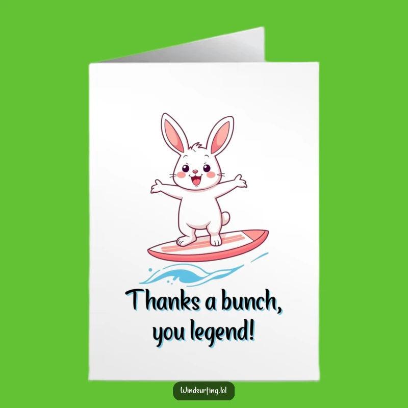 Free Printable Thank You Card: Funny Windsurfing Rabbit, Downloadable Art for Grateful Giggles