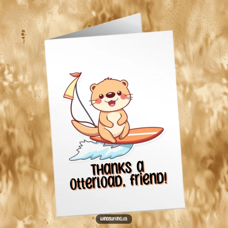 Funny Free Printable Thank You Card: Otter Surfing with Sail, Expressing Gratitude in a Hilarious Way.