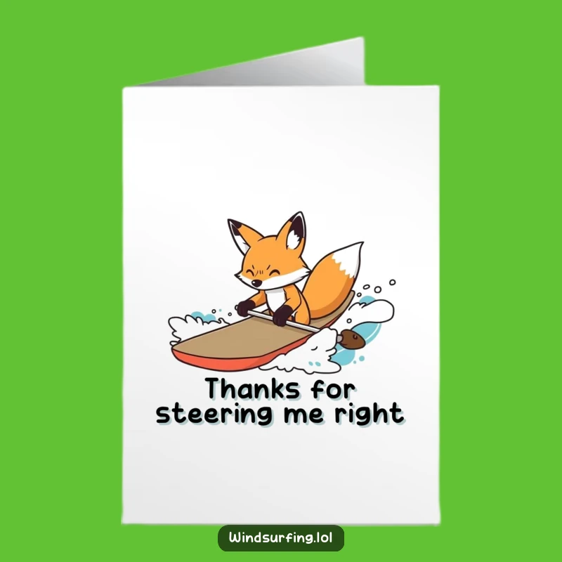 Free Printable Thank You Card: Determined Fox Surfer, Navigating Challenges, Funny Downloadable Gift