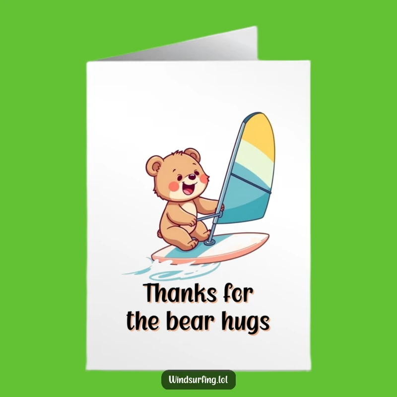 Free Printable Thank You Card: Bear Cub Windsurfing Gratitude for a Sweet Downloadable Gift