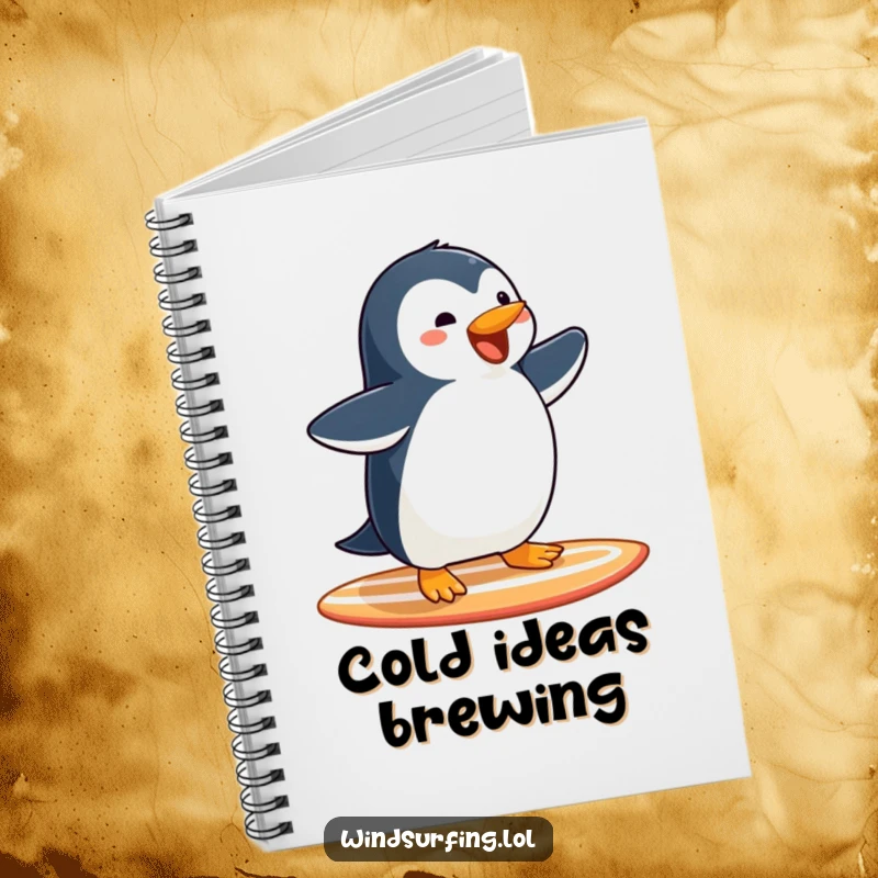 Funny Penguin Surfing Notebook: A joyful penguin glides on a surfboard, perfect for capturing bright ideas.