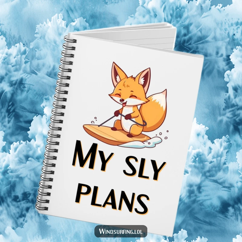 Funny notebook with a fox windsurfing with its tongue sticking out, great for jotting down adventurous and funny ideas.