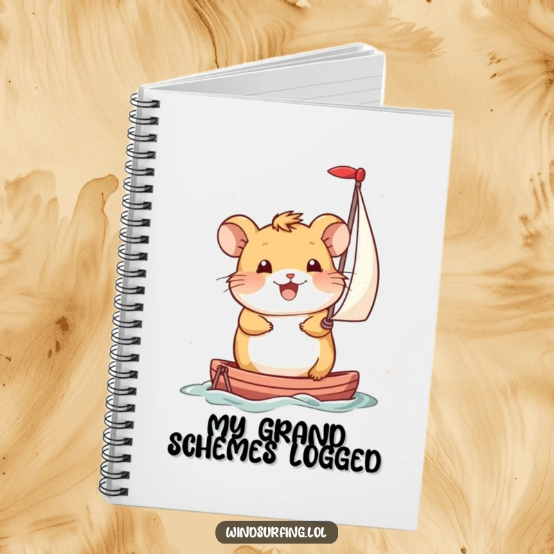 Funny Notebook: Smiling hamster propels itself with a miniature sail, inspiring notes on journeys and self-driven success.