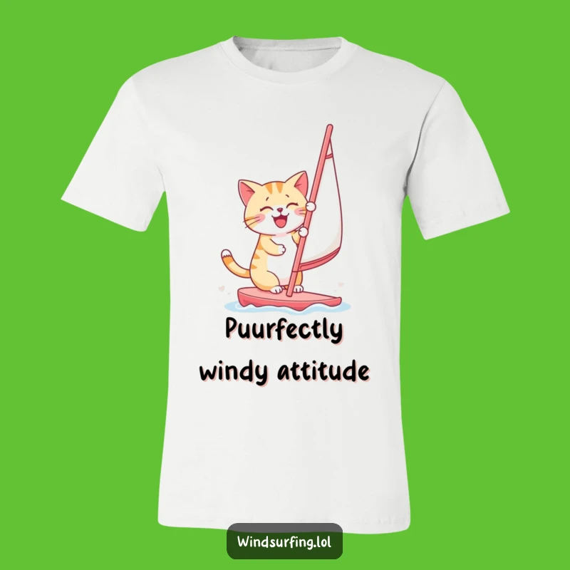 Funny Cat Windsurfing T-Shirt: Cheerful Kitty Sailor Tee for Beach Vibes