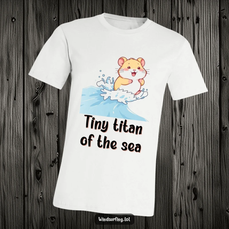Funny T-Shirt: A giggling hamster zooming across a choppy blue sea, a tiny sailor on a big adventure, a fantastic funny gift.