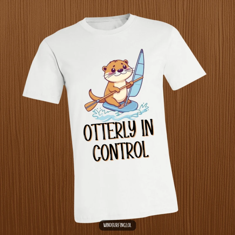 Funny T-Shirt: A determined otter uses a paddle to steer a windsurfing board with precision.