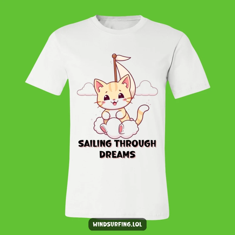 Funny Smiling Cat Cloud Sail T-Shirt - Dreamy Feline Tee