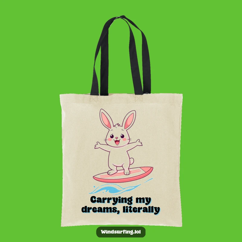 Funny Rabbit Windsurfer Tote Bag: Carry Your Laughs with a Cheerful Hare's Balancing Act