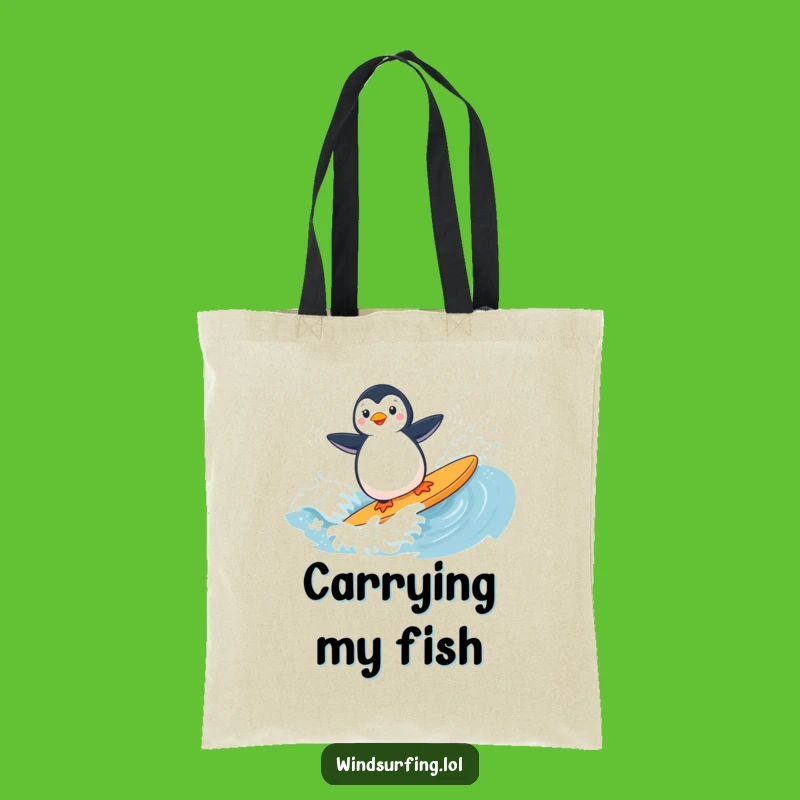 Funny Penguin Windsurfing Tote Bag: Playful Surfer Bag Gift