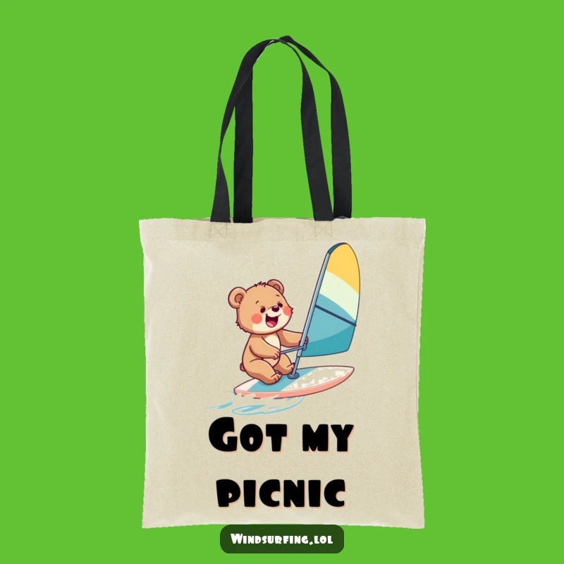 Funny Bear Cub Windsurf Tote Bag: Carry Your Adventure Gear