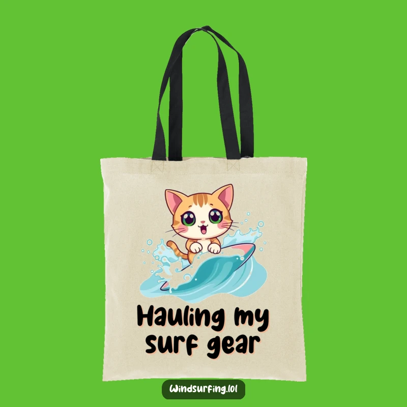 Funny Surprised Cat Windsurf Tote Bag: Carry Your Beach Day Essentials with Feline Flair, Great Funny Gift!
