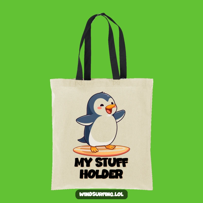 Funny Penguin Surfing Tote Bag: Carry Joy with a Gliding Penguin